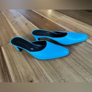 Simon Miller bright blue leather mule heels, never worn like new size 39, 8 US
